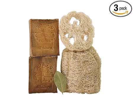 Kanaan Aleppo Soap – 2 Piece with Loofah (40% Laurel Oil, 60% Olive Oil, 200g)